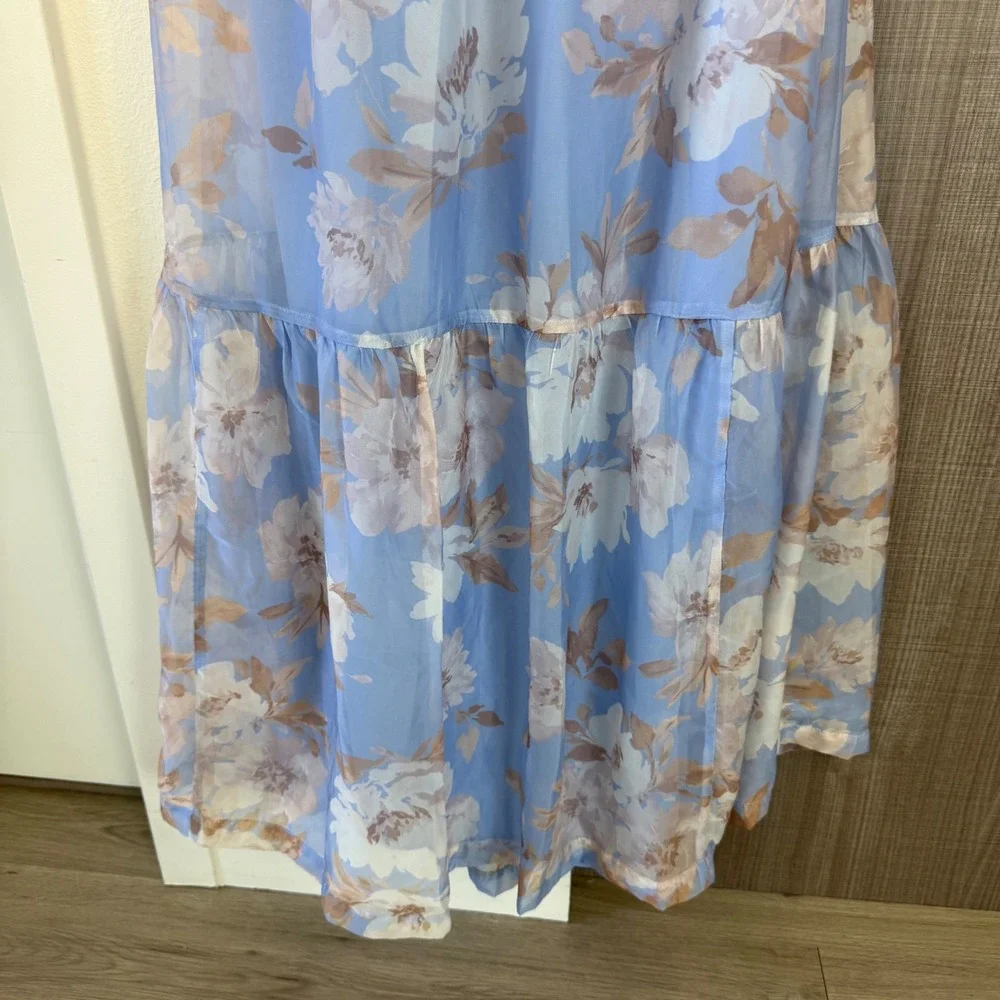 Abercrombie & Fitch Emerson Drama Bow Back Maxi Dress Blue Floral Print Medium